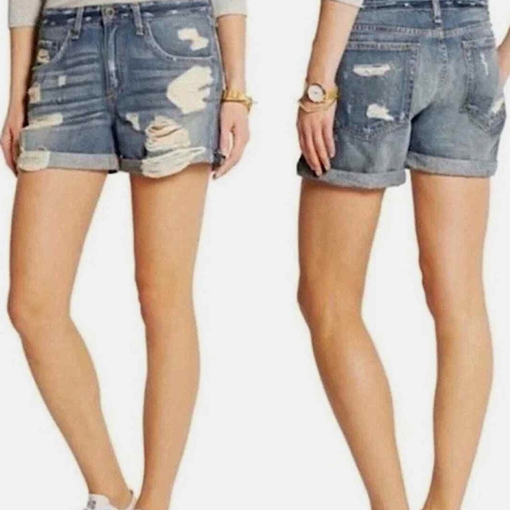rag & bone The Boyfriend distressed high rise cuffed denim shorts -25